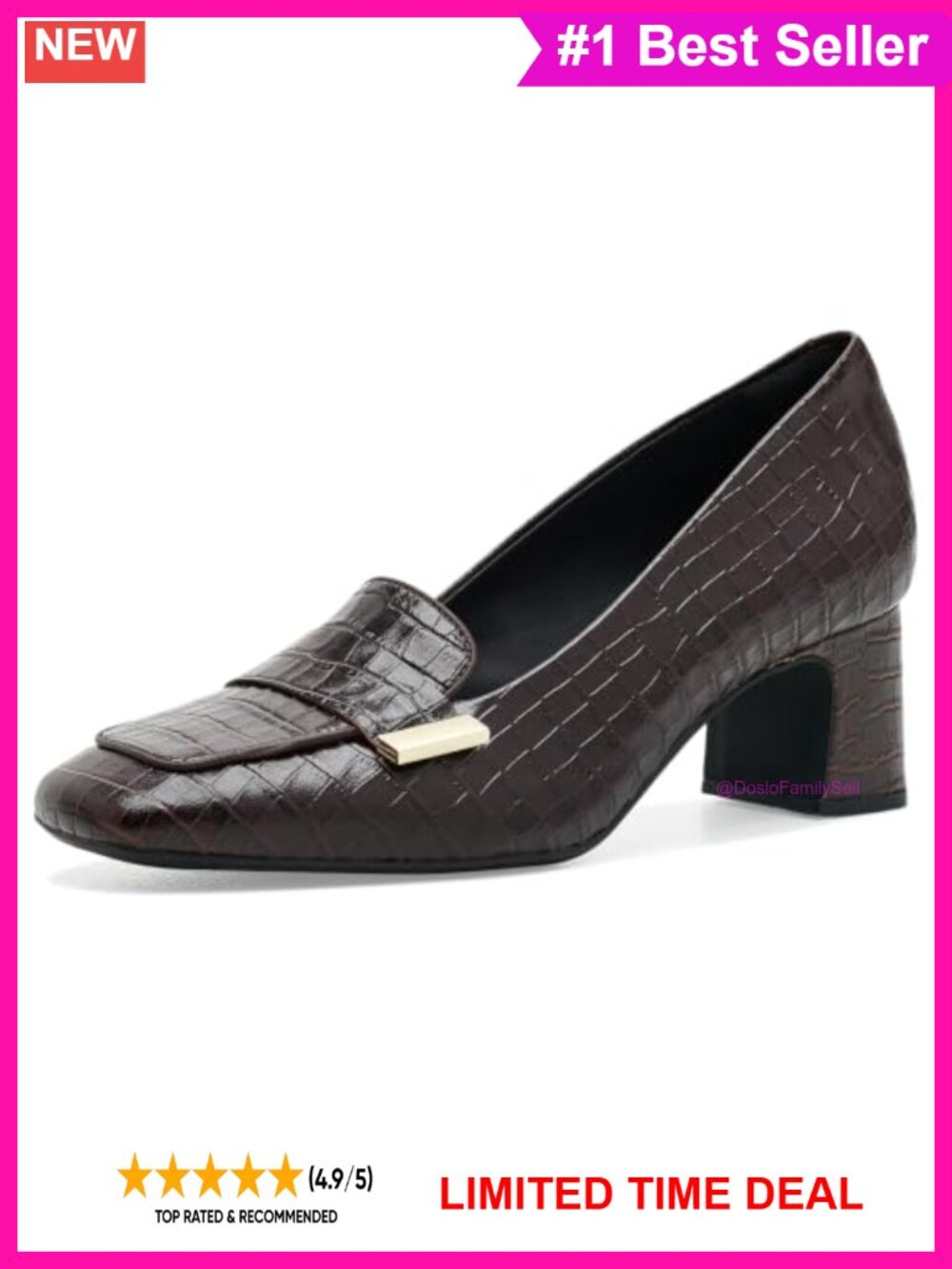Clarks Fernie Edge Croc Leather Loafer Court Shoes Block Heel Business Casual